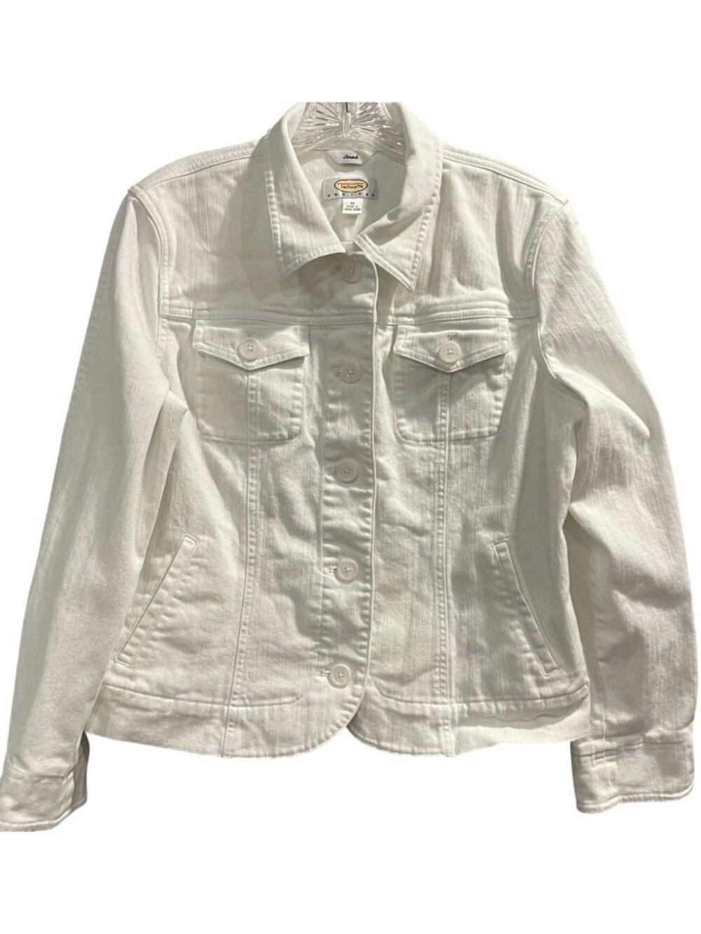 Vintage Y2K Talbots Denim Jacket PM White Casual Preppy Minimalist Coastal Layer